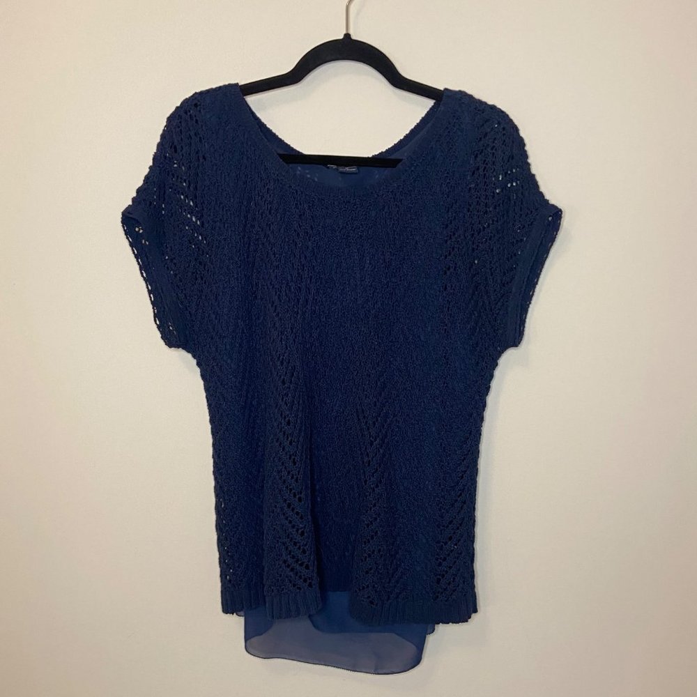 Lucky Brand Navy Blue Knit Overlay on Tank Medium